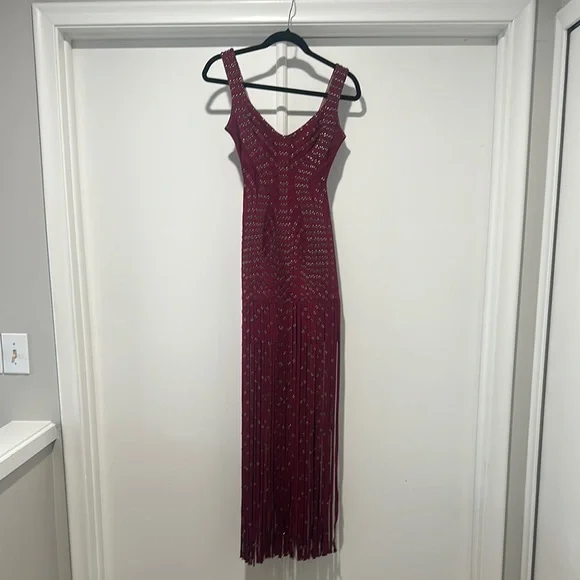 Burgundy Studded Fringe Herve Ledger Dress - Picture 2 of 12